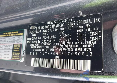 2020 Kia Telluride Lx z USA, uszkodzony, nr VIN 5XYP24HC6LG080613